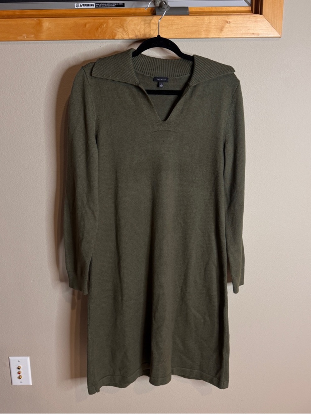 Talbots Olive Knit Midi Dress with Notch Collar